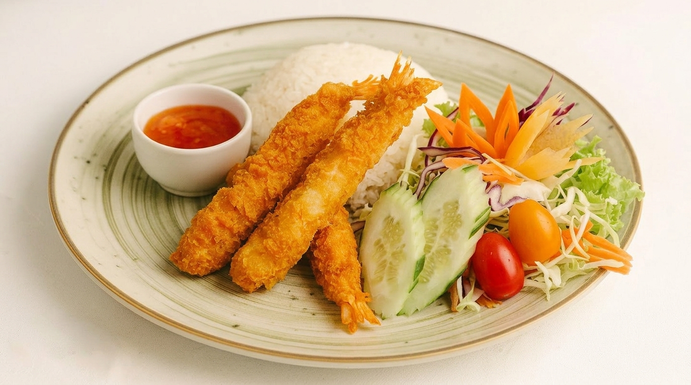 Goong tempura met rijst